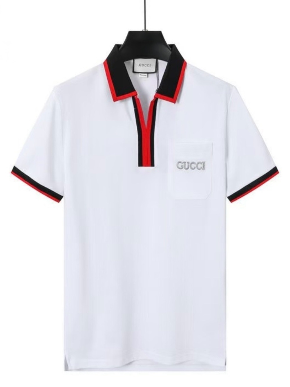 Gucci White Polo with Black Collar and Red Trim